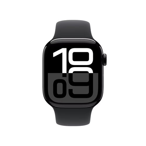 Apple Watch Series 10 GPS • Caixa preta brilhante de alumínio – 42 mm • Pulseira esportiva preta – P/M