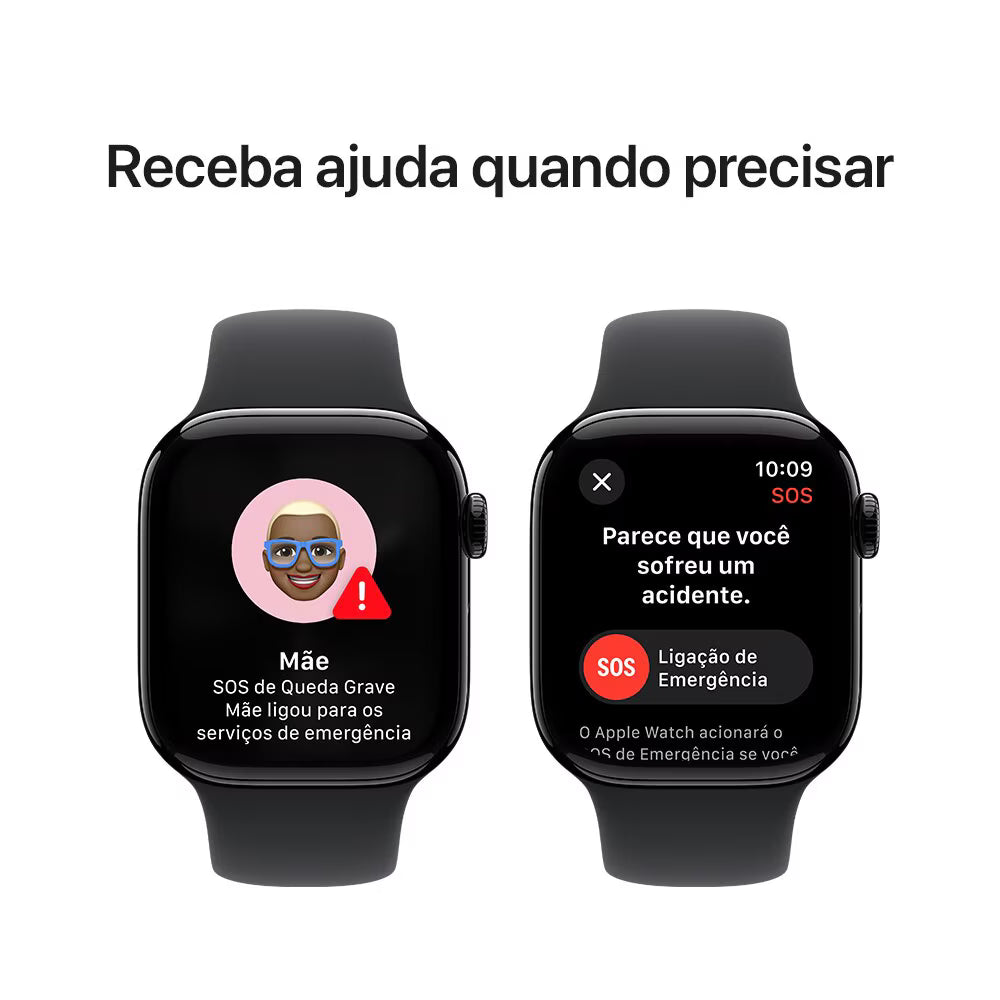Apple Watch Series 10 GPS • Caixa preta brilhante de alumínio – 42 mm • Pulseira esportiva preta – P/M